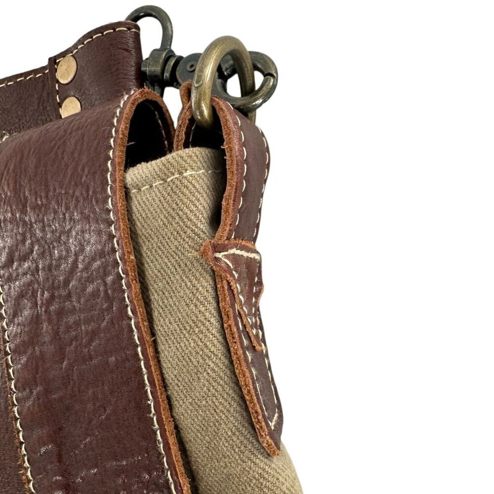 Myra Bag Sage Green Canvas and Brown Leather Messenger Tote Crossbody Bag - Picture 3 of 9
